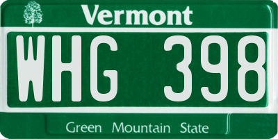 VT license plate WHG398