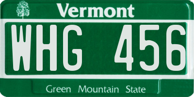 VT license plate WHG456