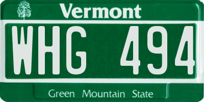 VT license plate WHG494