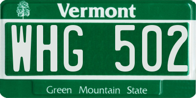 VT license plate WHG502