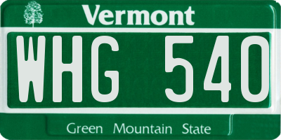 VT license plate WHG540