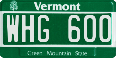 VT license plate WHG600