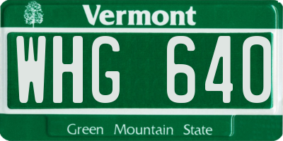VT license plate WHG640