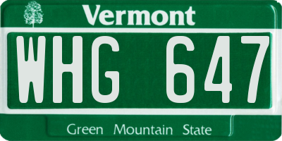 VT license plate WHG647