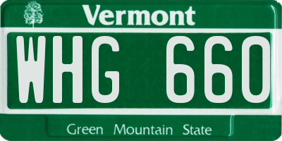 VT license plate WHG660