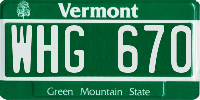 VT license plate WHG670