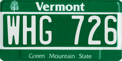 VT license plate WHG726