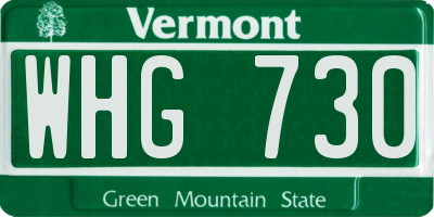 VT license plate WHG730