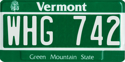 VT license plate WHG742