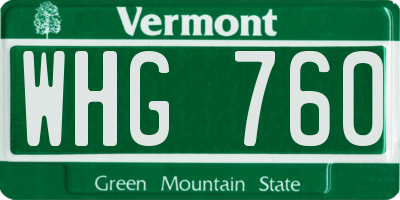 VT license plate WHG760