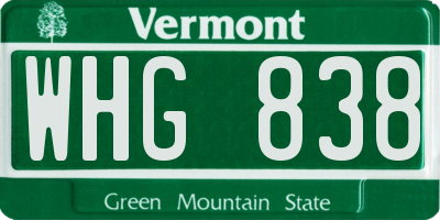 VT license plate WHG838