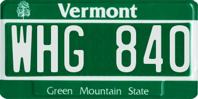 VT license plate WHG840