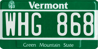 VT license plate WHG868