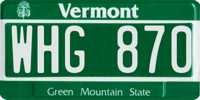 VT license plate WHG870