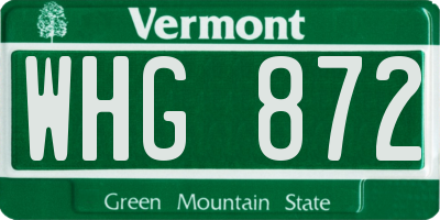 VT license plate WHG872