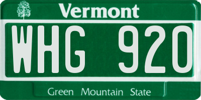 VT license plate WHG920