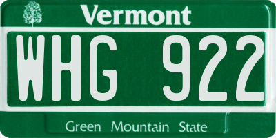 VT license plate WHG922