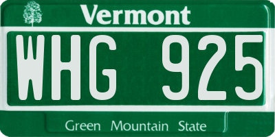 VT license plate WHG925