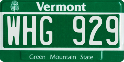 VT license plate WHG929