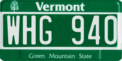 VT license plate WHG940