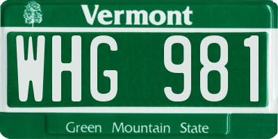 VT license plate WHG981
