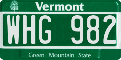 VT license plate WHG982