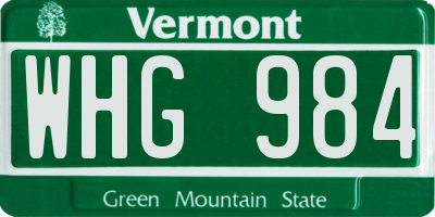VT license plate WHG984