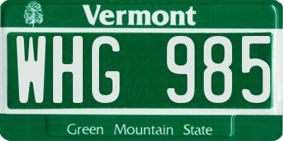 VT license plate WHG985