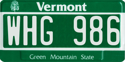 VT license plate WHG986