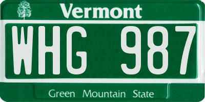 VT license plate WHG987