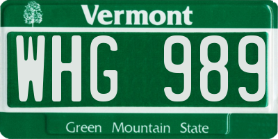 VT license plate WHG989