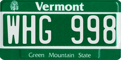 VT license plate WHG998