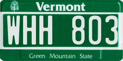 VT license plate WHH803