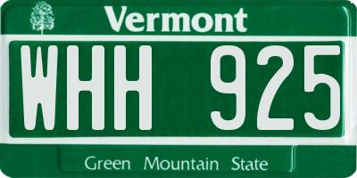 VT license plate WHH925