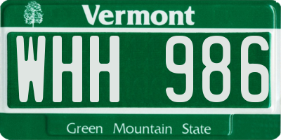 VT license plate WHH986