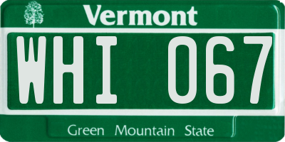 VT license plate WHI067