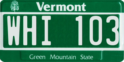 VT license plate WHI103