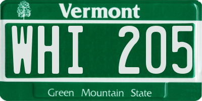 VT license plate WHI205
