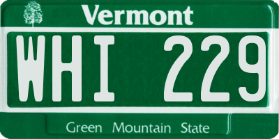 VT license plate WHI229