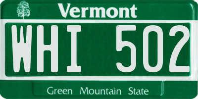 VT license plate WHI502