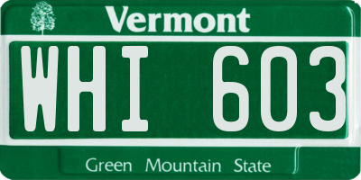 VT license plate WHI603