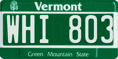 VT license plate WHI803