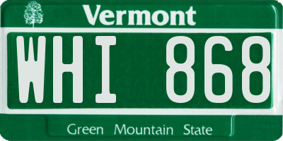 VT license plate WHI868