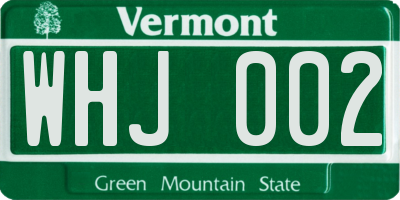 VT license plate WHJ002