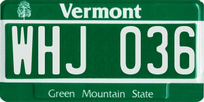 VT license plate WHJ036