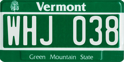VT license plate WHJ038