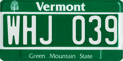 VT license plate WHJ039
