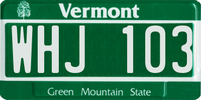 VT license plate WHJ103