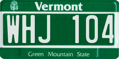 VT license plate WHJ104