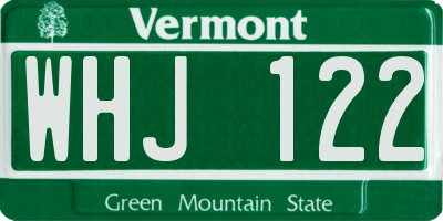 VT license plate WHJ122